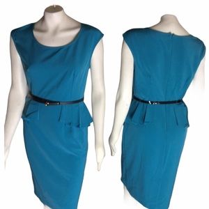 Elegant Teal Midi Dress with Belt